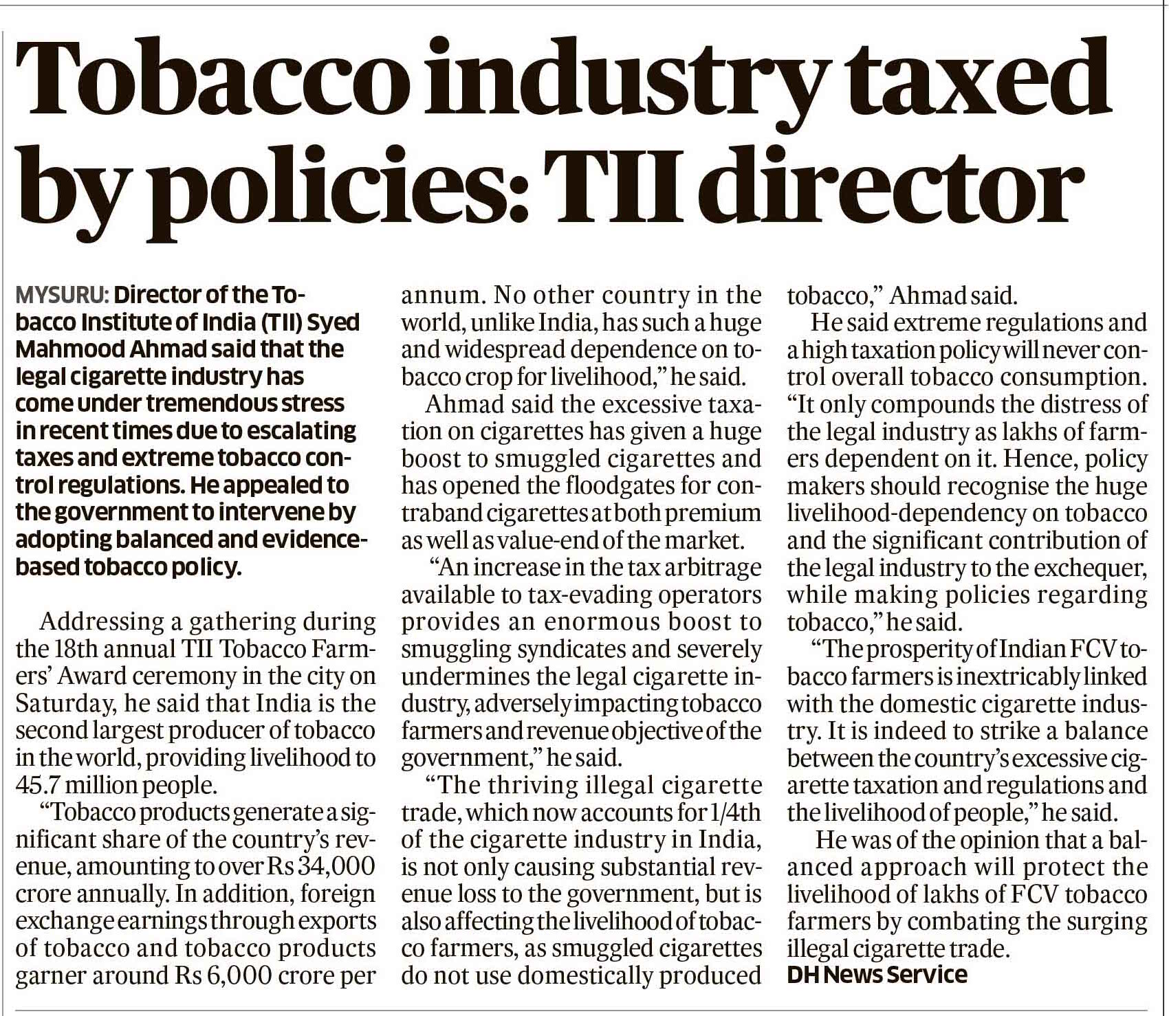 Tobacco production in India Tobacco producing/growing States in India